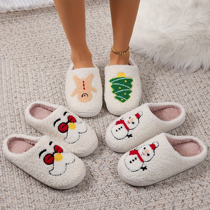 Christmas Tree Pattern Fuzzy Slippers, Winter Warm Closed Toe Flat Floor Shoes, Cozy Soft Sole Plush Home Slippers