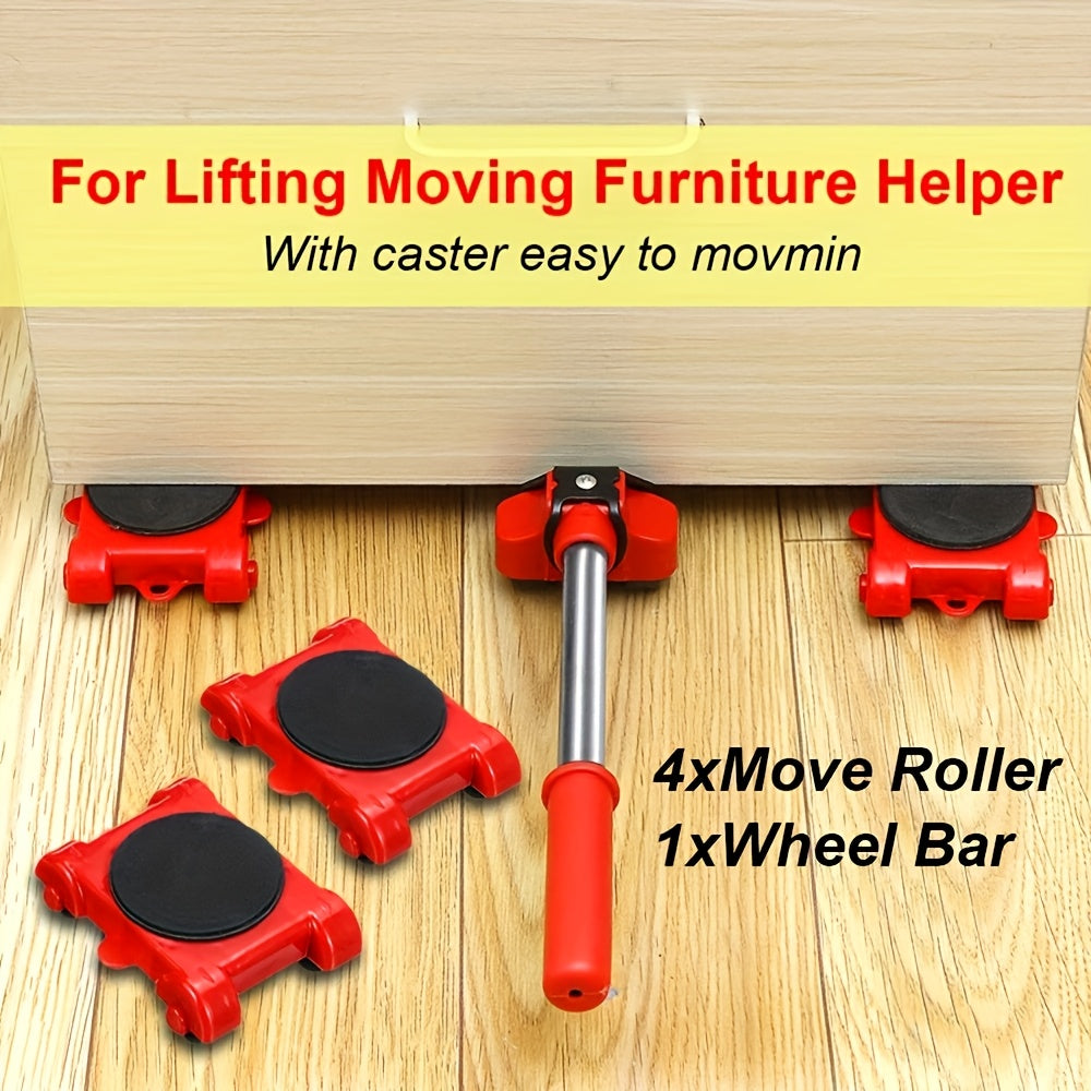 5pcs Heavy-Duty Moving Kit, Furniture Lifters, Furniture Slide Tracks, Furniture Mover Wheels Tool, Heavy Duty Moving Tools, Castor Base for Large Items, Easy Redesign and Rearrange Living Space Sofa