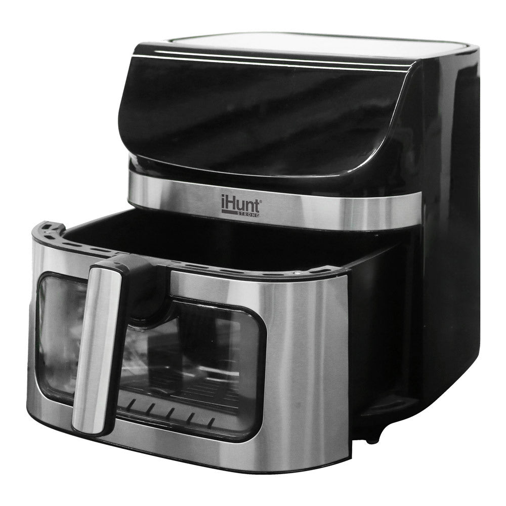 Air Fryer, Oil-Free, iHunt Bro Air Fryer Ultra, 9-Liter Capacity, Transparent Glass Drawer, Digital Display, 12 Cooking Functions, Adjustable Temperature, Defrost & Timer, Shake Reminder, 1800W, Black