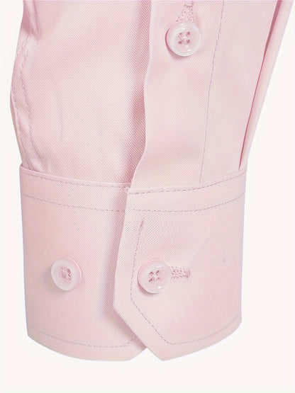 Men'S Slim Fit Long Sleeve Shirt - 55% Cotton, 40% Polyester, 5% Spandex, Solid Color, All-Season, Woven Fabric, Button-Up, Lapel Collar, Casual Weekend Wear, 125g/m²