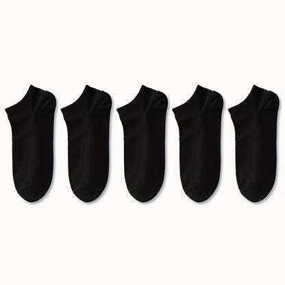 5 Pairs Ultra-Comfortable Low-Cut Ankle Socks - Breathable, Stretchy, and Durable for Sports & Casual Attire - Solid Black, Gray, and White, Sports Socks, Versatile Sock Options, Simple Sock Design, Breathable Fabric