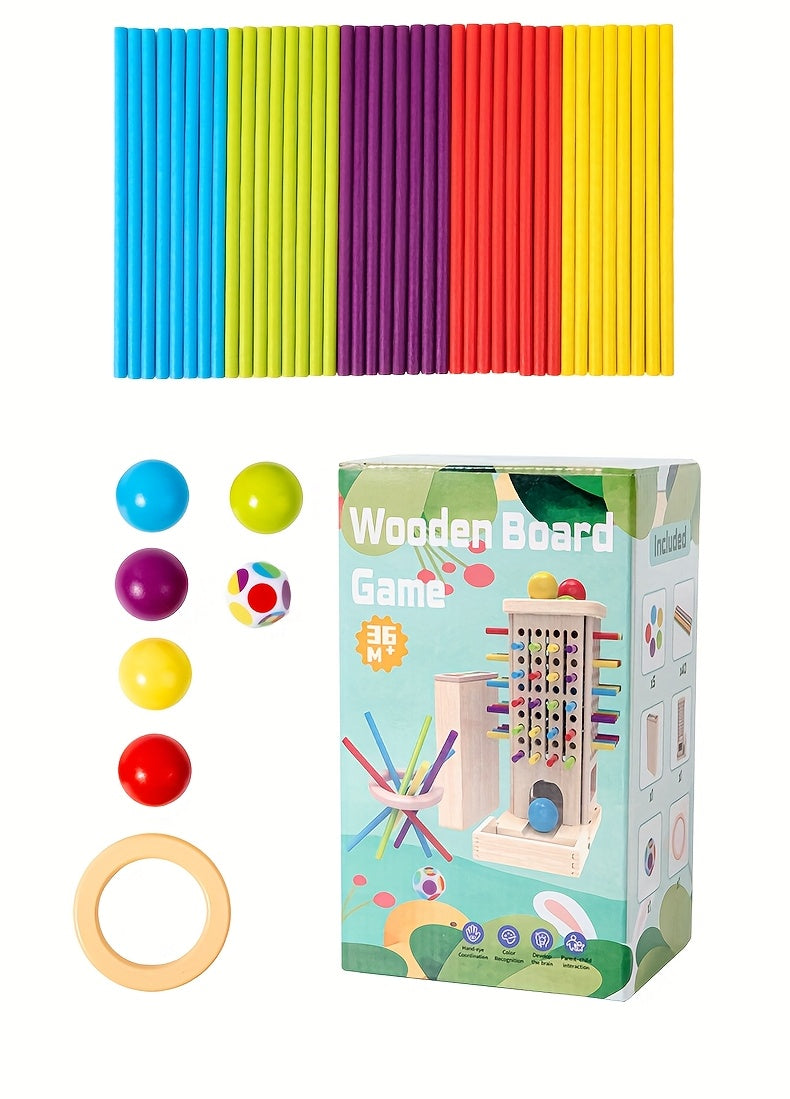 Wooden 3-in-1 Pulling Stick, Enhances Children's Fine Motor Skills and Patience Training, Cognitive Development Educational Interactive Board Game Toy, Patience Building Game, Playful Design, Durable Construction