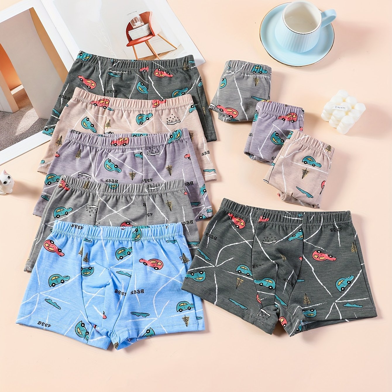 3pcs Toddler Kid Boys Underwear Soft Breathable Cartoon Car Pattern Comfy Boxers Briefs