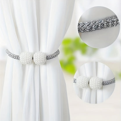 2pcs Large Modern Magnetic Curtain Tiebacks - Elegant Pearl Design, Easy-to-Use, Stylish Window Treatment Holdbacks for Home Decor, Curtains for Living Room