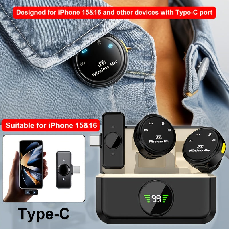 Professional Wireless Lavalier Microphone with Noise Cancellation, USB-C Rechargeable, Compatible with for iphone 17/16/15 & Android, Compact Design for Vlogging, Interviews, Conferences, and Content Creators, Vlogging Microp