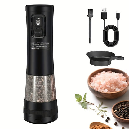 1pc/2pcs Upgraded Electric Pepper Grinder | Rechargeable Salt & Pepper Grinder - Variable Grinding Speed, External Coarseness Adjustment, Dust Cover & LED Light, Perfect for Restaurants, Kitchens, Picnics & Barbecues Christma