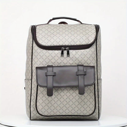 LUMG Men'S Casual Large Capacity Laptop Backpack - Brown & Beige Check Pattern, Durable, Multiple Compartments with Zipper Pockets, Ideal for Commuting, Travel, and Everyday Use, Everyday Backpack|Casual Style Backpack|Functi
