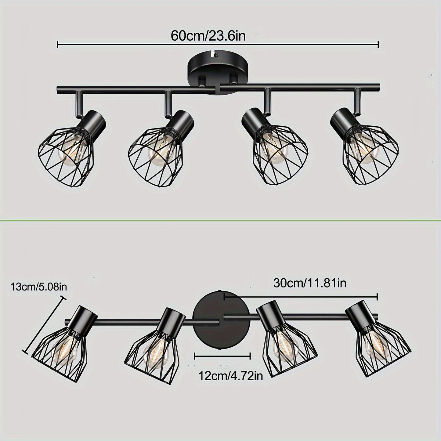 AMANSOUR 4-Bulb LED Ceiling Spotlight - Retro Black Metal Semi-Flush Mount Ceiling Light with Polished Finish, E14 Base, No Bulbs Included, Ideal for Kitchen, Living Room, Bedroom, Office & Hotel Decor, Ceiling Lights for Hom