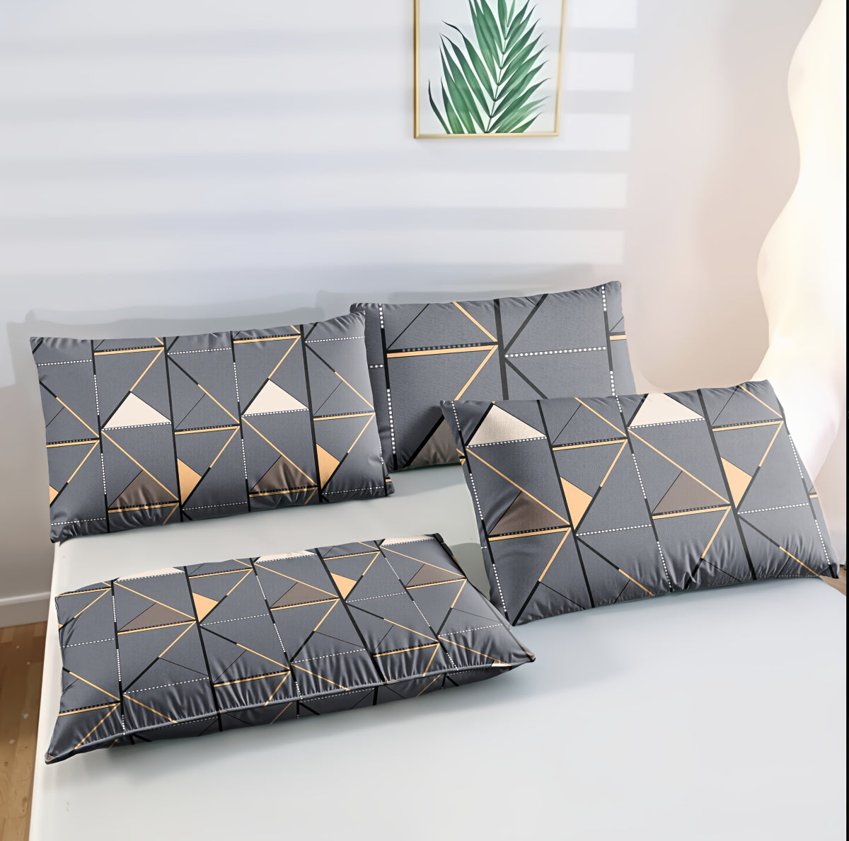 3pcs Set, Golden Striped Triangle Print Duvet Cover Bedding Kit, Soft and Comfortable Breathable, Suitable for Bedroom Guest Room School Dorm Decor 1 * Duvet Cover + 2 *, Pillowcases, Duvet Cover Set