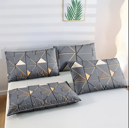 3pcs Set, Golden Striped Triangle Print Duvet Cover Bedding Kit, Soft and Comfortable Breathable, Suitable for Bedroom Guest Room School Dorm Decor 1 * Duvet Cover + 2 *, Pillowcases, Duvet Cover Set