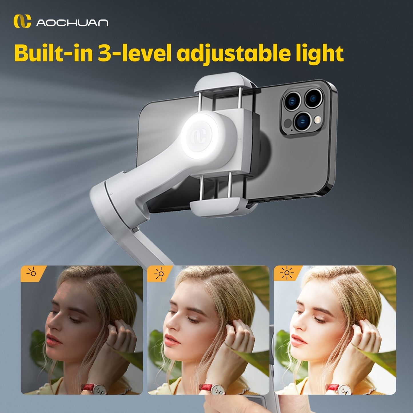 AOCHUAN Xpro Gimbal Stabilizer Dimensional Stability Anti-shake Can Be Handheld Desktop Tripod Reverse Charging Photography Mode with Fill Light LED Display Remote Control Face Follow Body Follow Gesture Control Self-timer VL