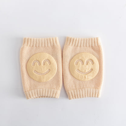 A Pair Four Seasons Fur Ring Baby Leg Protector, Elbow Toddler Crawling Baby Smiley Face Knee Brace Non-slip Socks, Adjustable Elastic Neutral, For Crawling 0-36 Months Of The Baby Girls Boys