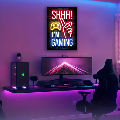 1pc Neon Game Poster - Vibrant Canvas Painting for Electronic Sports Room, Game Hall, and Boys' Bedroom - Perfect Wall Decor for Gamers