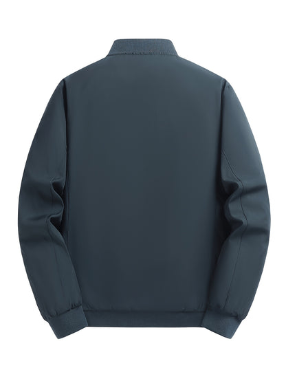 Men's Winter Insulated Full-Zip Jacket with Fleece Lining - Grey Casual Baseball Collar Coat, Zippered Pockets & Polyester Shell for Cold Weather, Outdoor & Everyday Use - Hand Washable (No Dry Clean)