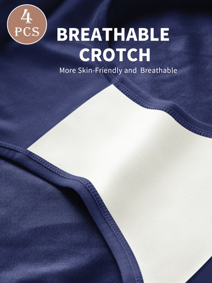 4pcs MEIYATING Women's High-Waist Briefs - Tummy Control Breathable Mesh Underwear, Elegant Solid Color Panties (Pink/Blue/Black/White) - Soft Polyester, Hand Wash Only, Tummy Control Underwear, Everyday Comfort, Crossover Fr