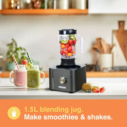 Food Processor 11-in-1 with Chopping Blending Kneading Grinding Whisking Juicing, 1100W, 3 Speeds Plus Pulse, 3.2 L Bowl and 1.5L Jug Blender