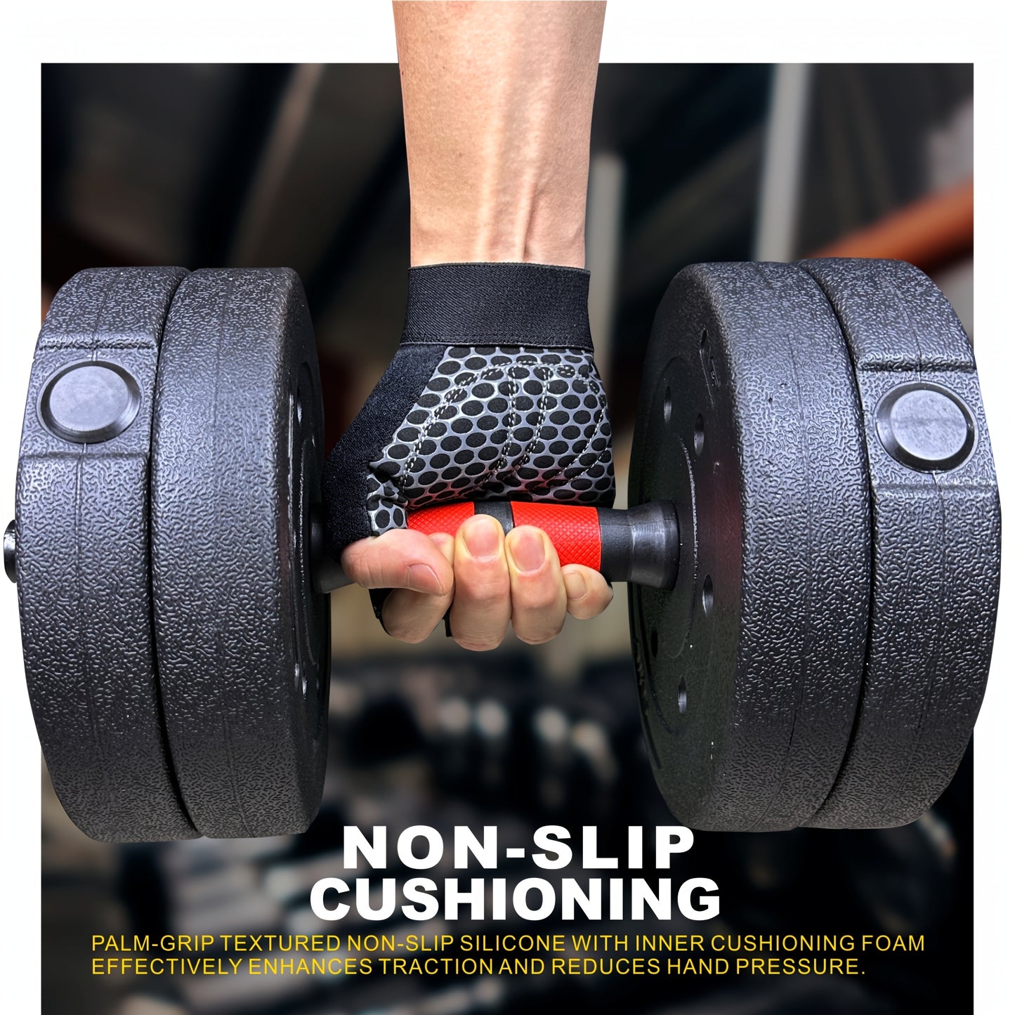 Unisex Fitness Gloves with Full Palm Anti-Slip Silicone, 5mm Cushioned Sponge, Half-Finger Professional Half-Finger Gloves for Outdoor Sports Cycling, Adjustable Wrist Strap, Ergonomic Design, Gym Accessories