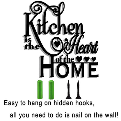 2D Flat, 1pc "Kitchen is the Heart of the Home" Metal Wall Decor - Elegant Script Kitchen Sign with Heart Accents - Durable Metal Art Plaque for Home, Cafe, Restaurant, Bar - Housewarming Gift for Cooks & Home Decorators, Caf