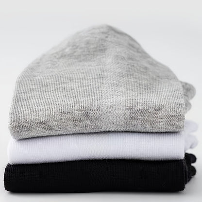 5 Pairs Ultra-Comfortable Low-Cut Ankle Socks - Breathable, Stretchy, and Durable for Sports & Casual Attire - Solid Black, Gray, and White, Sports Socks, Versatile Sock Options, Simple Sock Design, Breathable Fabric