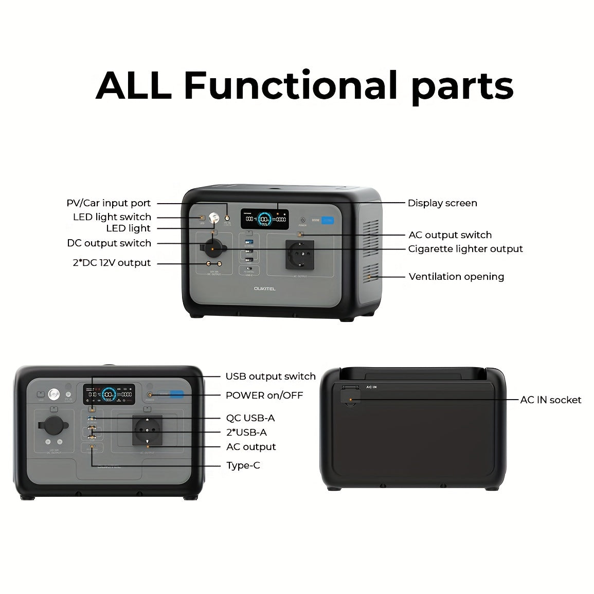 OUKITEL P800 Portable Power Station, 512Wh Solar Generator (w/Lithium Lron Phosphate), 800W(Surge 1600W) AC Output/Sine Wave 230V, 0.9 Hour Fast Charge, PD100W For Camping/RV Emergency Power Supply, For RV, Car, Outdoor, Camp
