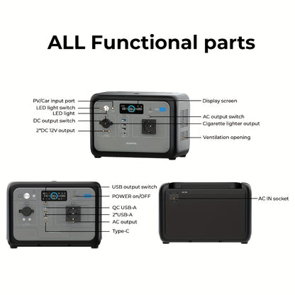 OUKITEL P800 Portable Power Station, 512Wh Solar Generator (w/Lithium Lron Phosphate), 800W(Surge 1600W) AC Output/Sine Wave 230V, 0.9 Hour Fast Charge, PD100W For Camping/RV Emergency Power Supply, For RV, Car, Outdoor, Camp