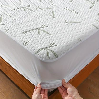1pc 100% Bamboo Fiber Mattress Protector 250gsm - Cooling Breathable Bed Cover with 3D Air Layer, Green, Machine Washable Polyurethane Filling for Pressure Relief & Temperature Regulation, Bed Comfort Enhancement, Stylish Bed