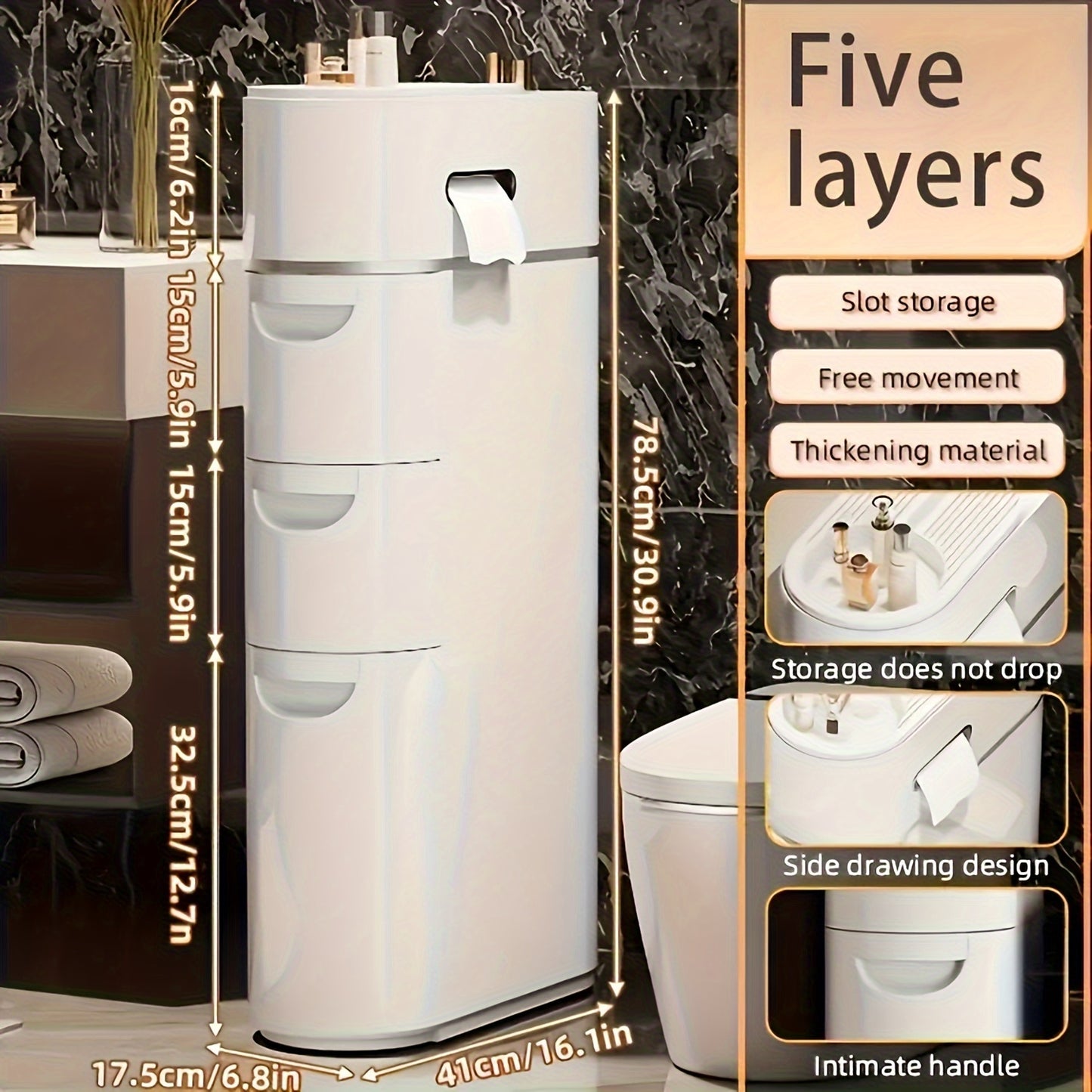 Bathroom Furniture Set, 4-layer Space-saving Transparent Drawer Storage Cabinet - Bathroom Gap Drawer Storage, No Need to Install Multi-function Storage Rack, Suitable for Bathroom, Kitchen, Living Room - Durable Plastic Home