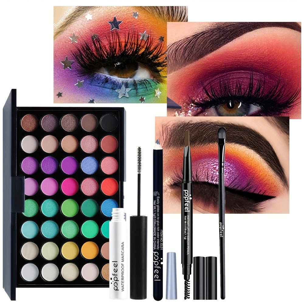 Conjunto de 40 sombras nude com rímel, eyeliner e lápis de sobrancelhas - Kit completo de maquilhagem de olhos para um look natural e glamoroso.