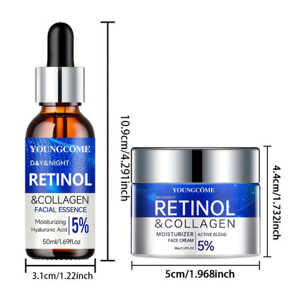 YOUNGCOME Retinol & Collagen Firming Cream and Hydrating Serum Set - 50ml Each, Alcohol-Free for All Skin Types, Smooths Wrinkles & Boosts Elasticity