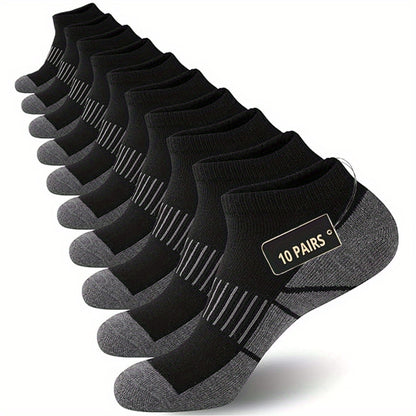 10 Pairs THCBME Men's Low-Cut Athletic Socks - Heavy-Duty, Multi-Color (White/Black/Grey/Tan) - Elastic Comfort Fit for, Gym, - Bulk Pack (10-Pair Box) - Durable Everyday Casual Socks
