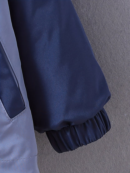 Boys' Casual Hooded Windbreaker Jacket, 100% Polyester, Long Sleeve Raglan Zip-Up Outdoor Coat with Alphabet Pattern, Non-Stretch Fabric, Regular Fit for Fall/Winter - Warm & Windproof