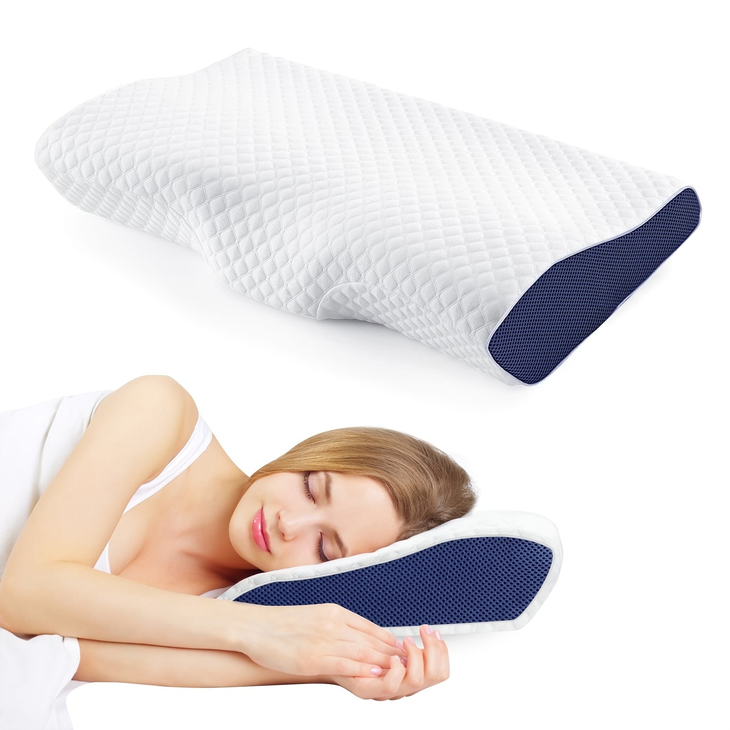 1pc Contoured Memory Foam Pillow for Neck and Back relax - Improves Sleep for Side, Back, and Stomach Sleepers