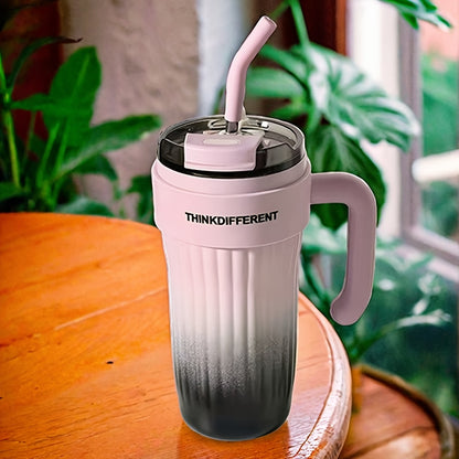 Copo térmico de aço inoxidável de 780ml/28oz com pega, copo de café com isolamento a vácuo de camada dupla, à prova de fugas e quedas, com tampa e palhinha, presente perfeito para amigos, adequado para atividades ao ar livre, campismo e trilhos.