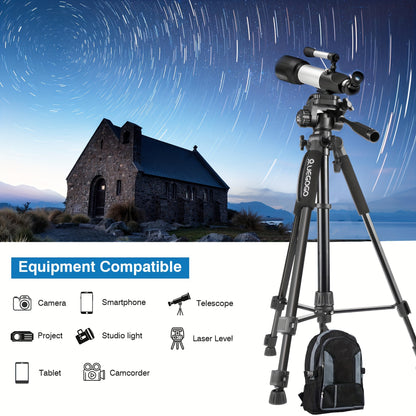 1pc UEGOGO 60-Inch Professional Aluminum Alloy Tripod Stand with Gimbal Head, Lightweight for Mirrorless Camera/DSLR/Camcorder/Cell Phone, Includes Storage Bag & Phone Clip