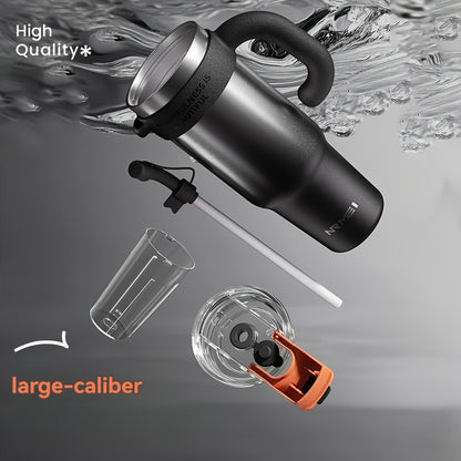 Garrafa de água NRMEI de aço inoxidável de 1,2 litros com pega - Boca dupla - À prova de fugas - Adequada para suportes de copos de automóvel