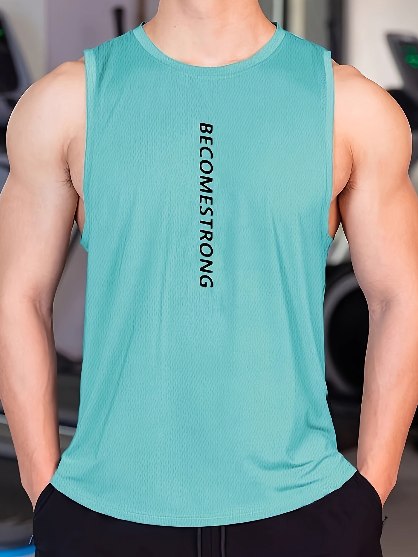 Letter Print Comfy Breathable Tank Top, Men's Casual Stretch Sleeveless T-shirt For Summer Gym Workout Training Basketball