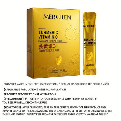 Turmeric Vitamin C retinol Moisturizing and firming Mask 6g*10 pack, containing collagen, vitamin E, niacinamide and plant squalane, deep cleaning, moisturizing and firming, even Light Beige, fine pores, suitable for all Ligh