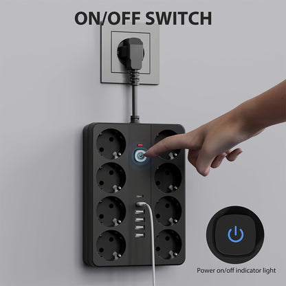1pc Surge Protector Power Strip - 8 AC Outlets, 4 USB-A & 2 USB-C Ports, Overload Protection, Compact Design for Home, Office, Travel, Dorm Room Use, Office Power Supply, Modern Outlet Design, Surge Protection Device