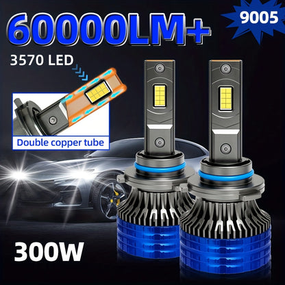 2pcs H4 H7 Car Bulb LED Headlights With 300W High Power 60000LM, Compatible with Canbus And Various Models Including  H1, H11 H8 H9, HB3 9005, HB4 9006, 12V 24V, Featuring Turbo Lamp at 6000K for Vehicles, Without Battery