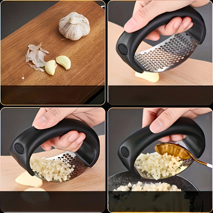 1pc Heavy-Duty Manual Garlic Press & Meat Crusher with Handle - Heavy Base, Manual Food Processor for Garlic, Ginger, Onion, Potato - Heavy-Duty 430 Stainless Steel Construction - Easy to Clean & Dishwasher Safe - Ideal for H