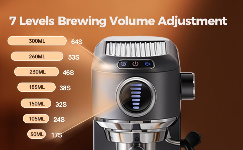 CAFELFFE Cold/Hot Semi-Automatic Espresso Machine, Stainless Steel Multi-Function Latte & Cappuccino Maker with Built-in Milk Frother/Steam Wand, Upgraded 7-Level Water Volume Control, Compatible with Ground Coffee & ESE Pods