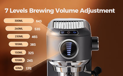 CAFELFFE Cold/Hot Semi-Automatic Espresso Machine, Stainless Steel Multi-Function Latte & Cappuccino Maker with Built-in Milk Frother/Steam Wand, Upgraded 7-Level Water Volume Control, Compatible with Ground Coffee & ESE Pods