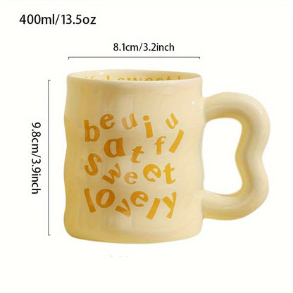1pc WhimsyCraft Cartoon English Ceramic Mug, Multipurpose, Insulated Reusable Coffee Cup, Dishwasher Safe, for Men and Women, Ideal Birthday Gift