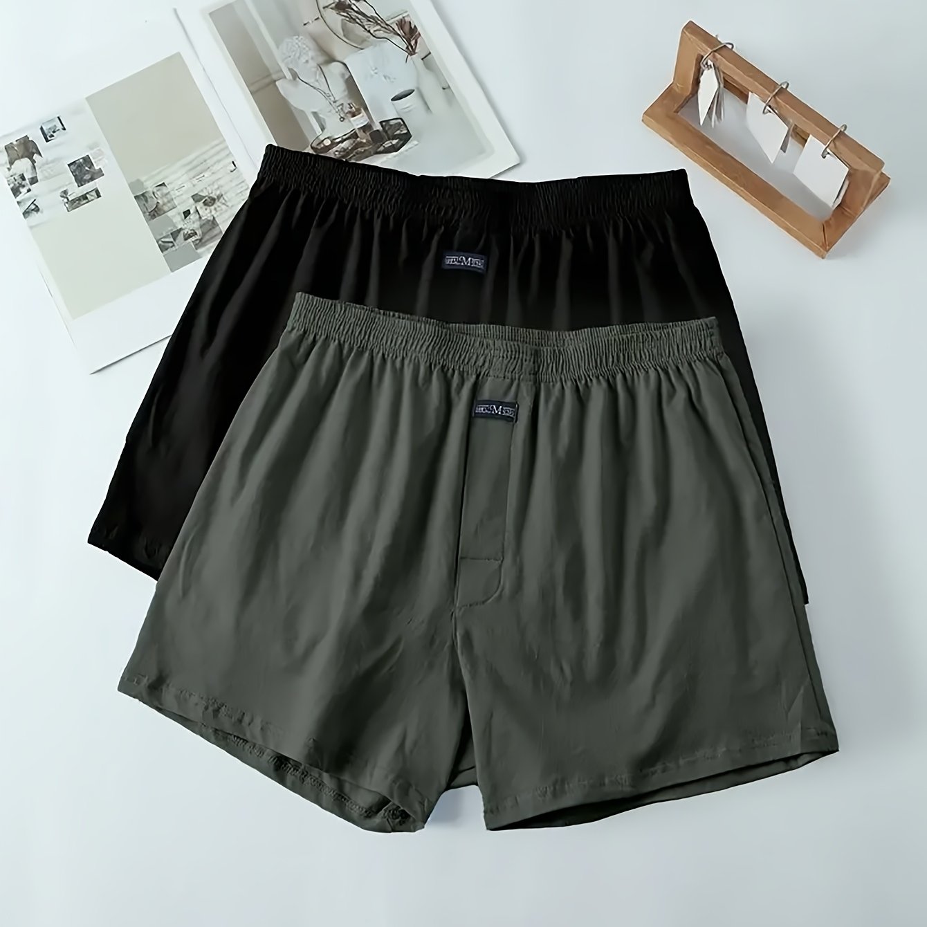 2pcs Men's Cotton Underwear, Fashion Shorts, Men's Boxer Briefs, Sleep Pants, Open Front Button Shorts