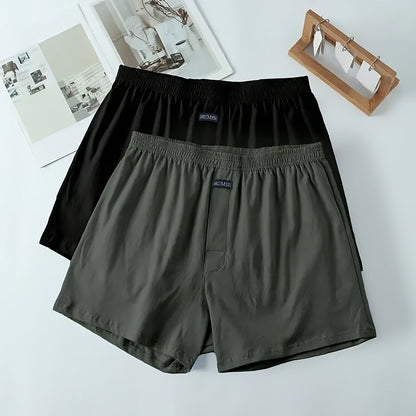 2pcs Men's Cotton Underwear, Fashion Shorts, Men's Boxer Briefs, Sleep Pants, Open Front Button Shorts