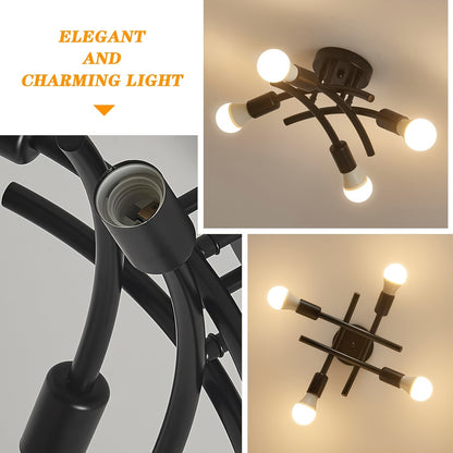 4-Light Industrial Semi Flush Mount Ceiling Light Fixture, Modern Sputnik Chandelier Light Fixtures, Industrial Kitchen Light Fixtures Ceiling Mount, Dining Room Light Fixture for Bedroom Hallway, E26 E27 Base(Bulbs Not Inclu