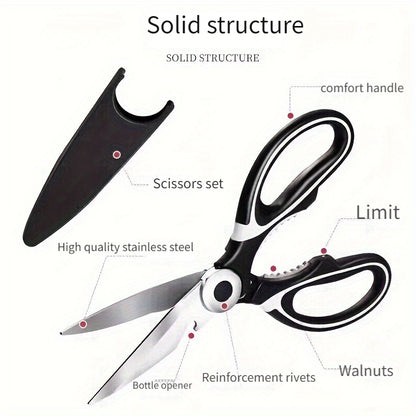 Premium Multi-Purpose Kitchen Scissors for Home Use - Stainless Steel Sharp Food Scissors for Cutting Fish, Meat,, and More,  Rustresistant Blades, Professional Chefs