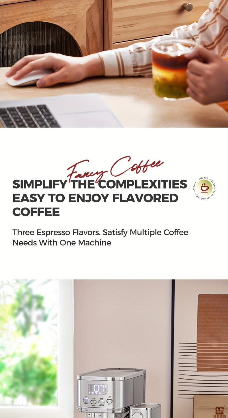 CAFELFFE Semi-Automatic Espresso Machine MK801 with Automatic Milk Frothing System, One-Touch Operation for Espresso, Latte & Cappuccino, 20BAR High Pressure, 1.3L Water Tank & 0.7L Milk Tank, Self-Cleaning Function, 1350W Po