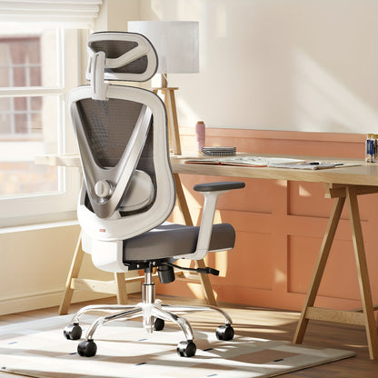 Ergonomic Office Chair with 3D Lumbar Support & Adjustable Armrests - V-Shaped Design, Breathable Mesh Backrest, Ergonomic Seat Cushion, Manual Height Adjustment, Durable Plastic Frame for Home & Office Use, Office Chair Cush