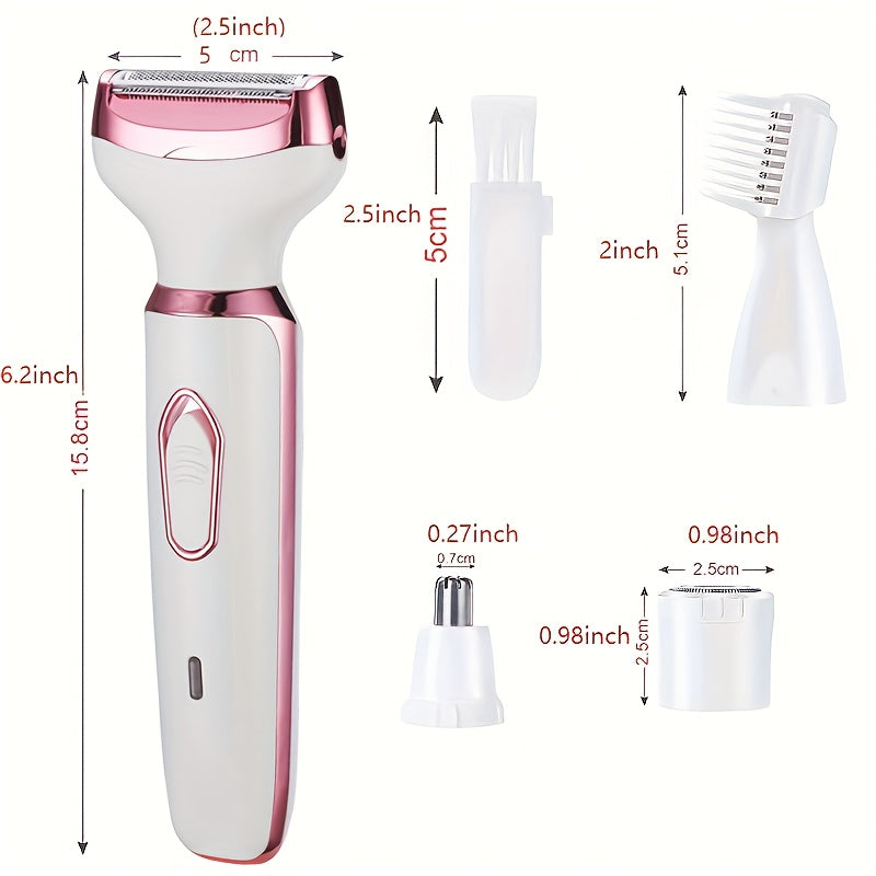 4 In 1 Women's Electric Hair Remover/Women's Multi-Function Electric Hair Remover Set/Women's Bikini Trimmer/USB Rechargeable/Hair Remover for Pubic Hair, Eyebrows, Nose, Face, Legs, / Portable, Gentle, Women's Gift, Mother's
